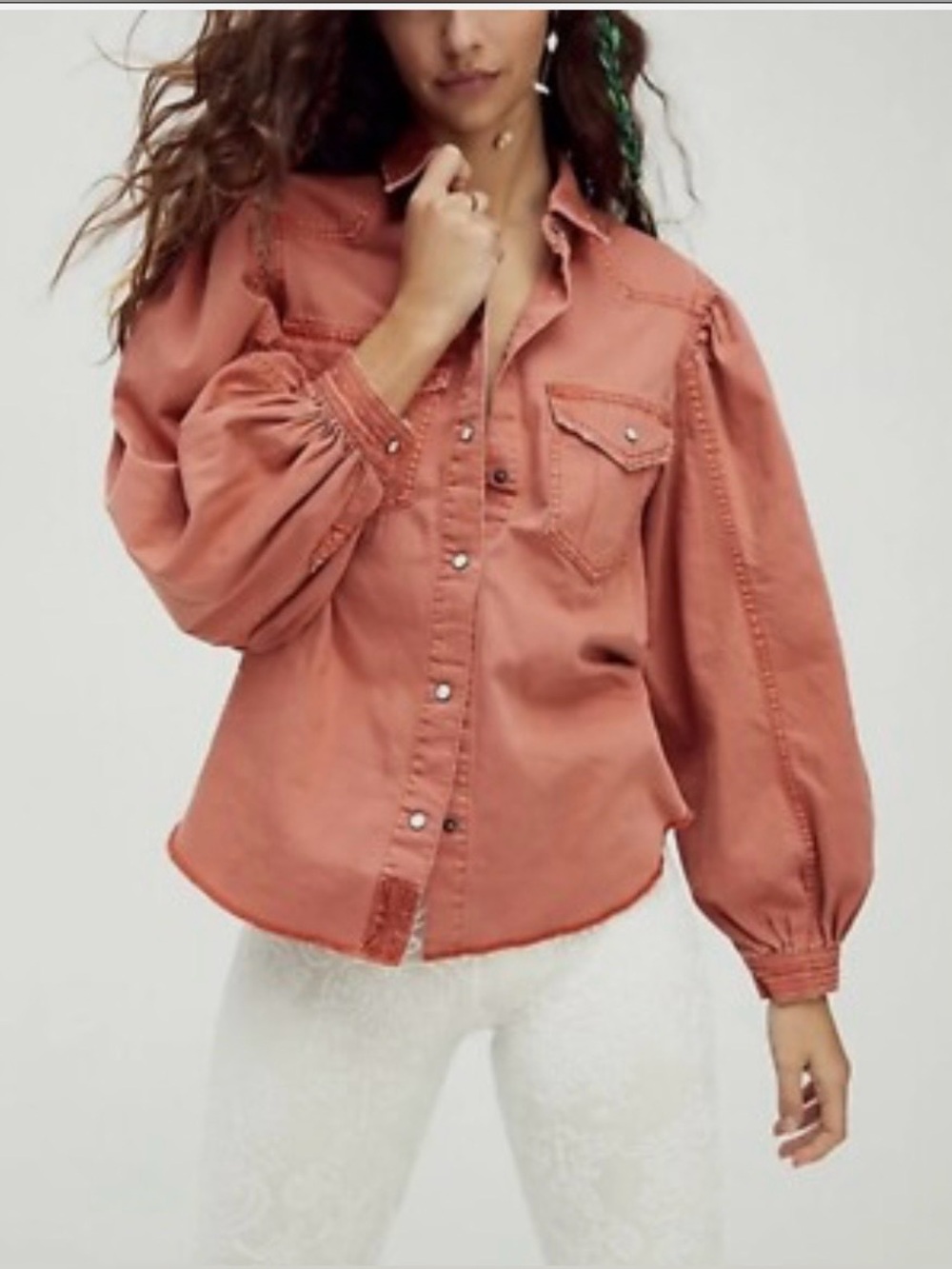 We the Free | Free People coral button down shirt